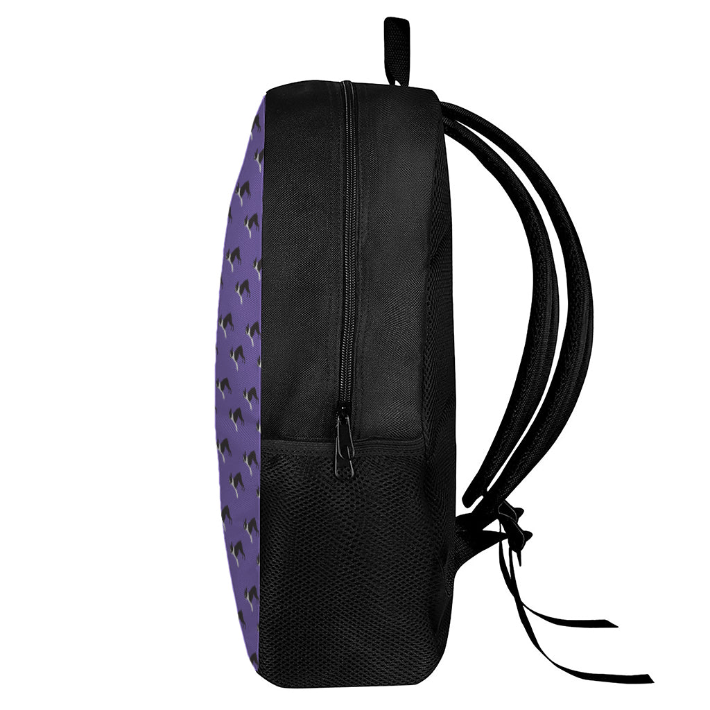 Purple Boston Terrier Pattern Print 17 Inch Backpack