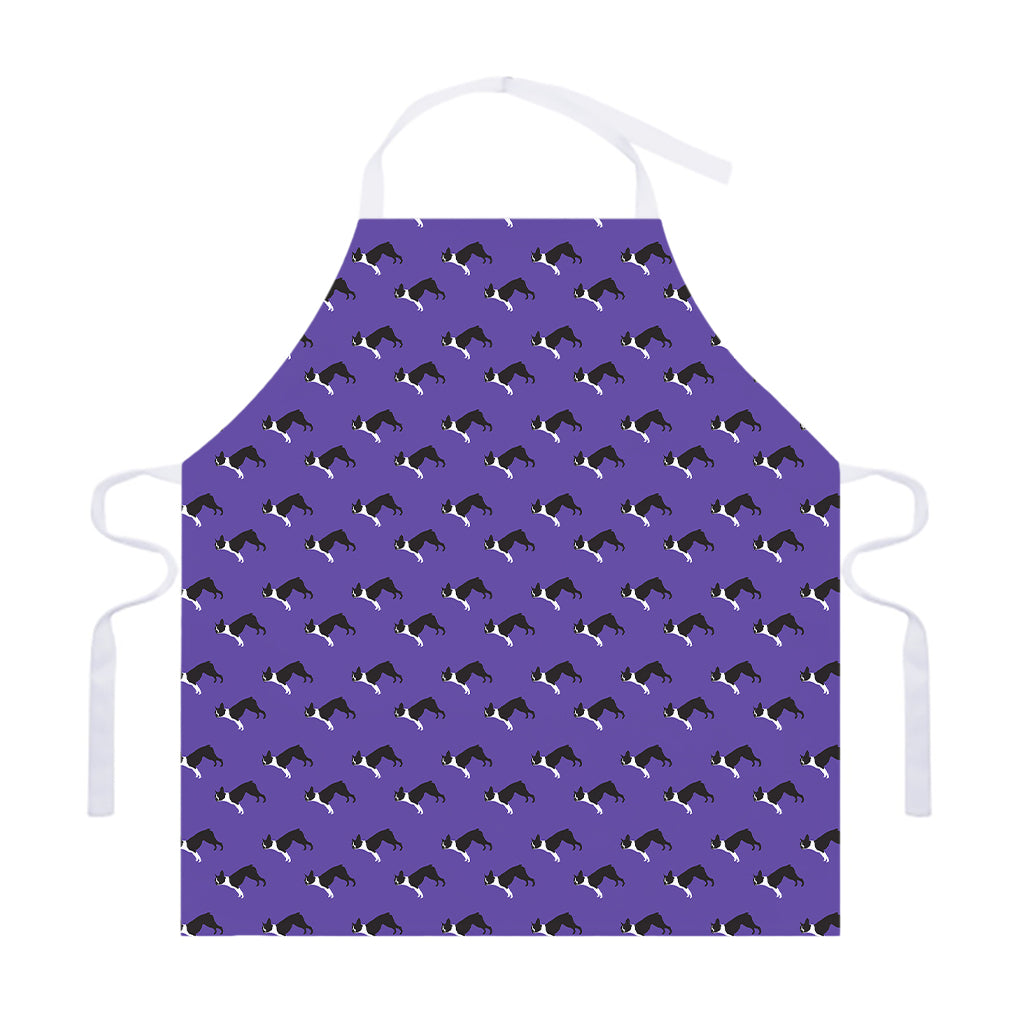 Purple Boston Terrier Pattern Print Adjustable Apron