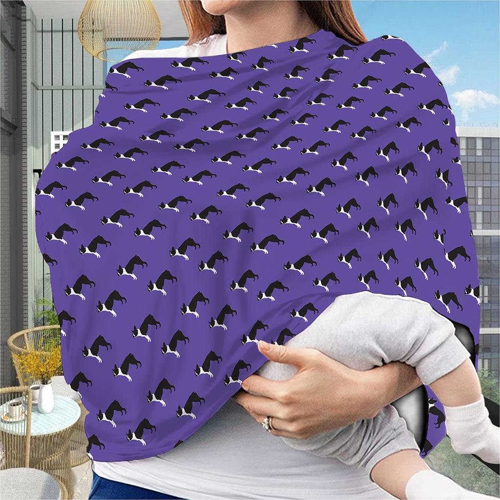 Purple Boston Terrier Pattern Print Baby Seat Cover