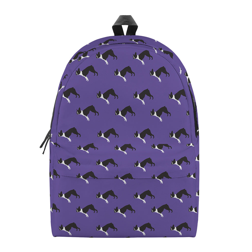 Purple Boston Terrier Pattern Print Backpack