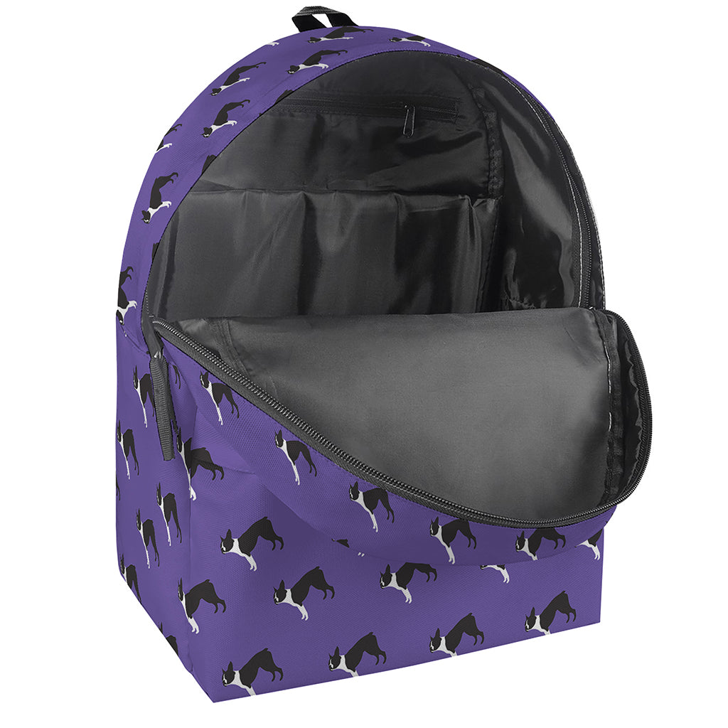 Purple Boston Terrier Pattern Print Backpack