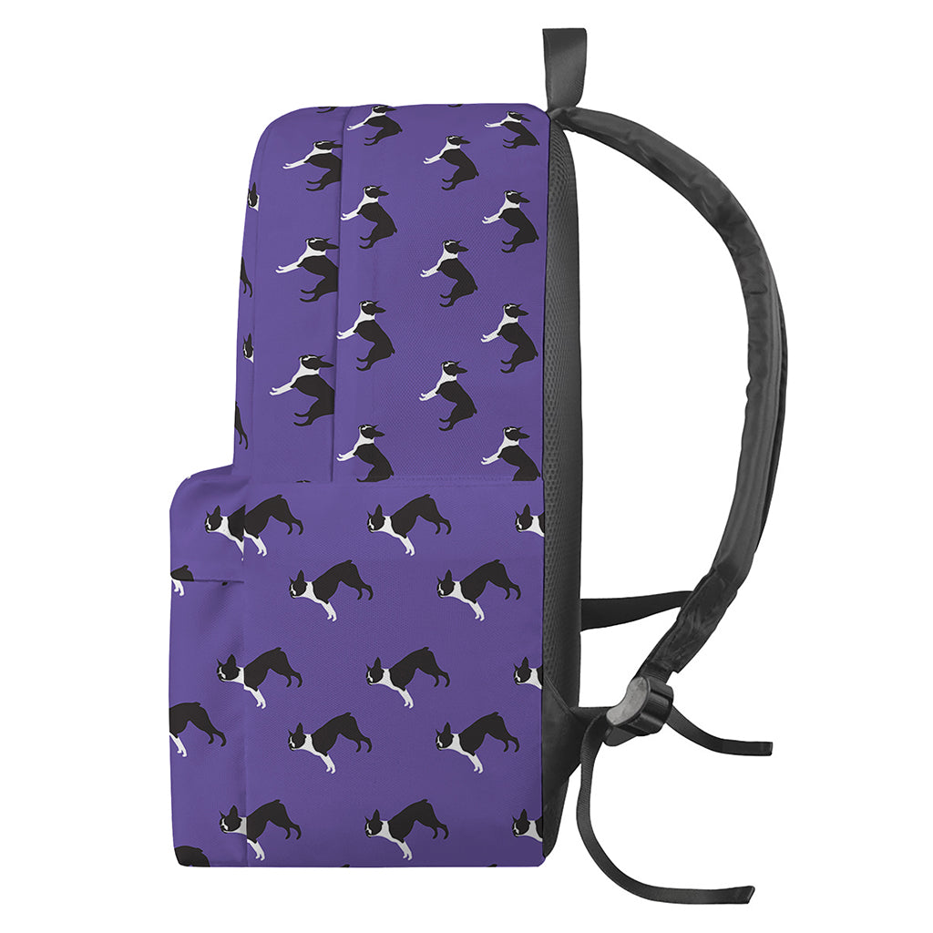 Purple Boston Terrier Pattern Print Backpack