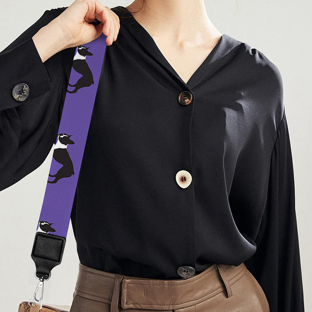 Purple Boston Terrier Pattern Print Bag Strap