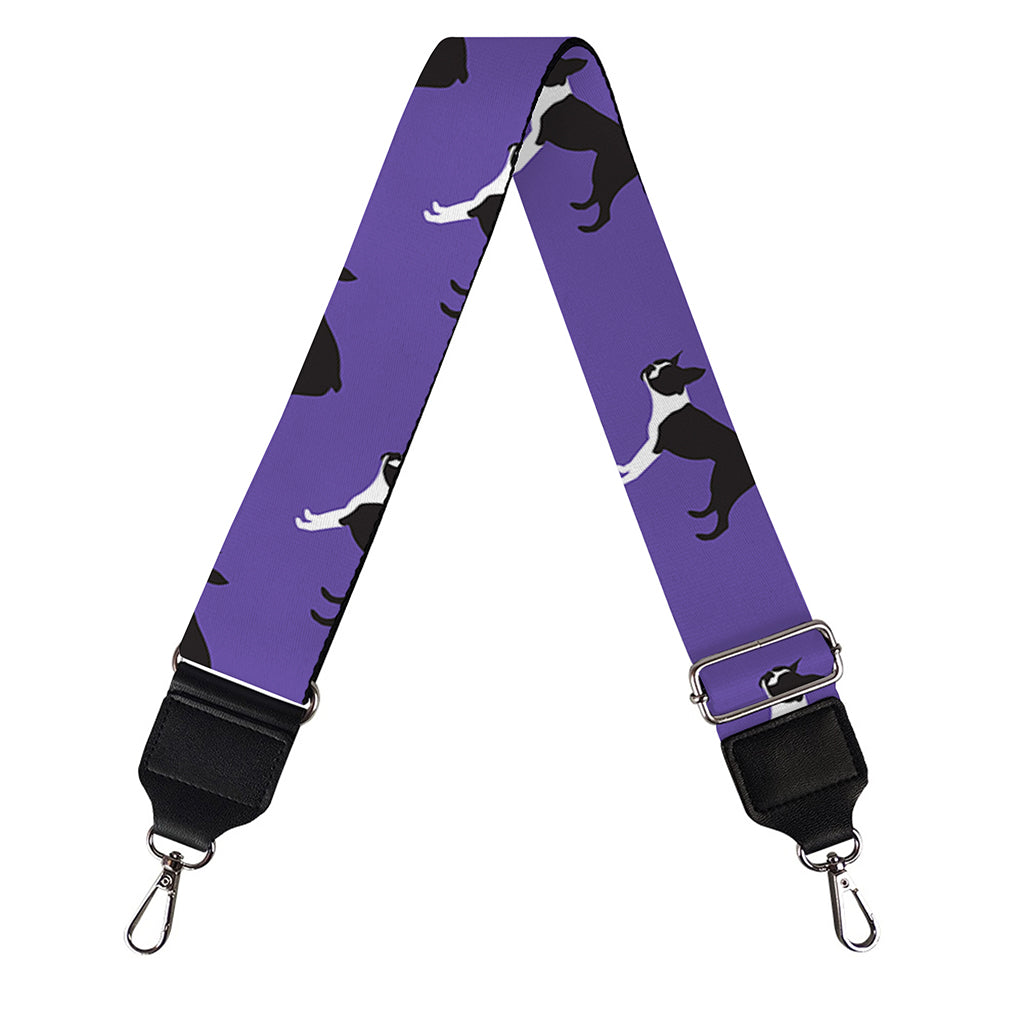 Purple Boston Terrier Pattern Print Bag Strap