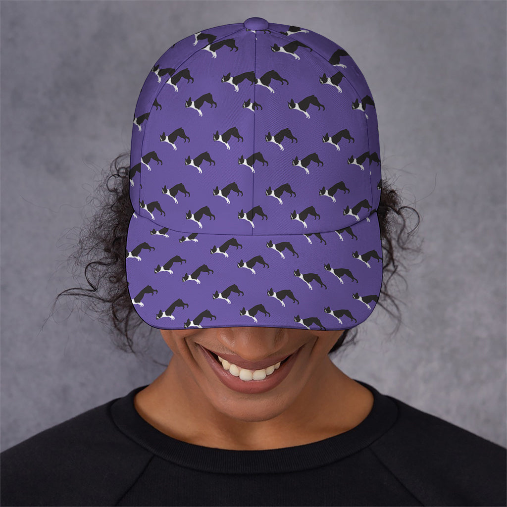 Purple Boston Terrier Pattern Print Baseball Cap