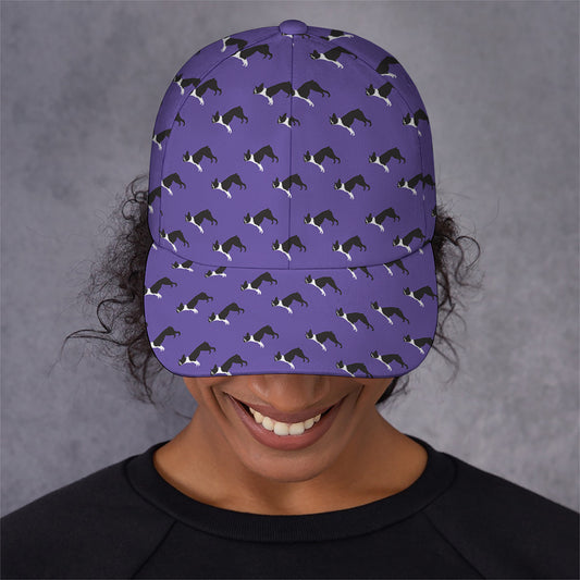 Purple Boston Terrier Pattern Print Baseball Cap