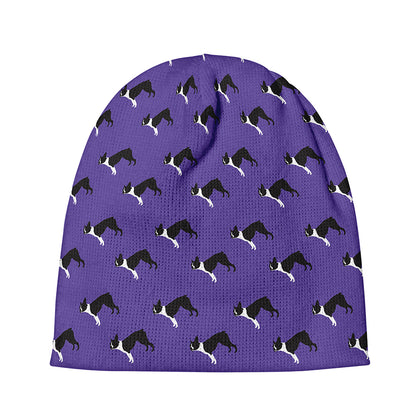 Purple Boston Terrier Pattern Print Beanie