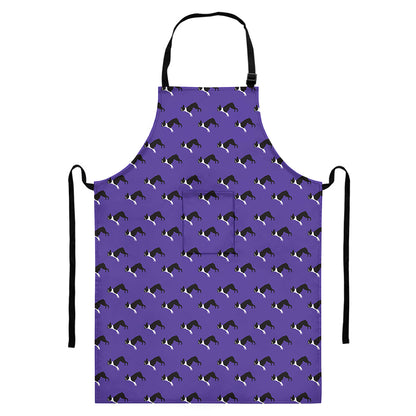 Purple Boston Terrier Pattern Print Bib Apron With Pocket