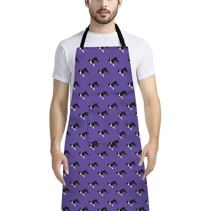 Purple Boston Terrier Pattern Print Bib Apron With Pocket