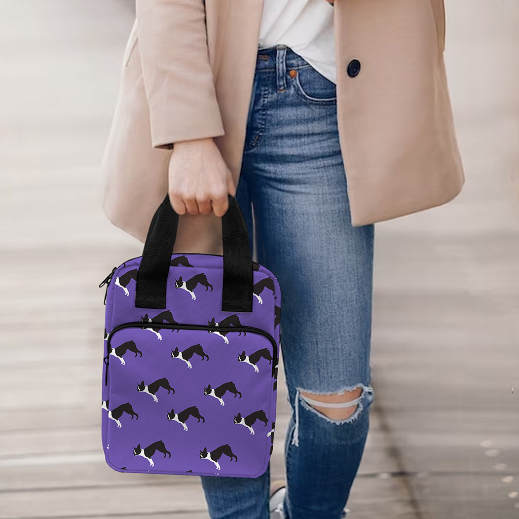 Purple Boston Terrier Pattern Print Bible Tote Bag