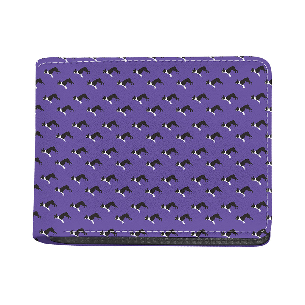 Purple Boston Terrier Pattern Print Bifold Wallet