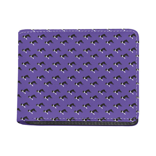 Purple Boston Terrier Pattern Print Bifold Wallet