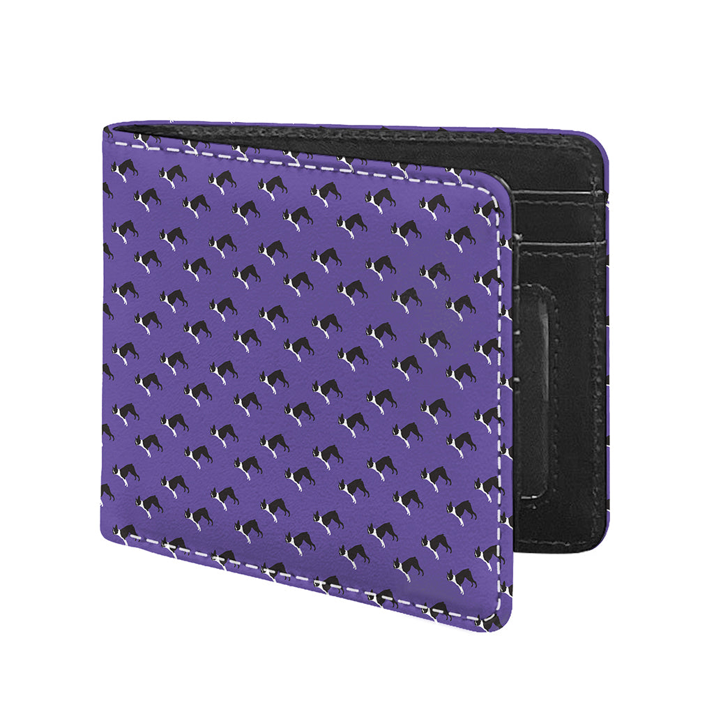 Purple Boston Terrier Pattern Print Bifold Wallet
