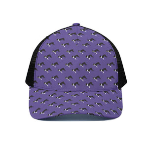 Purple Boston Terrier Pattern Print Black Mesh Trucker Cap