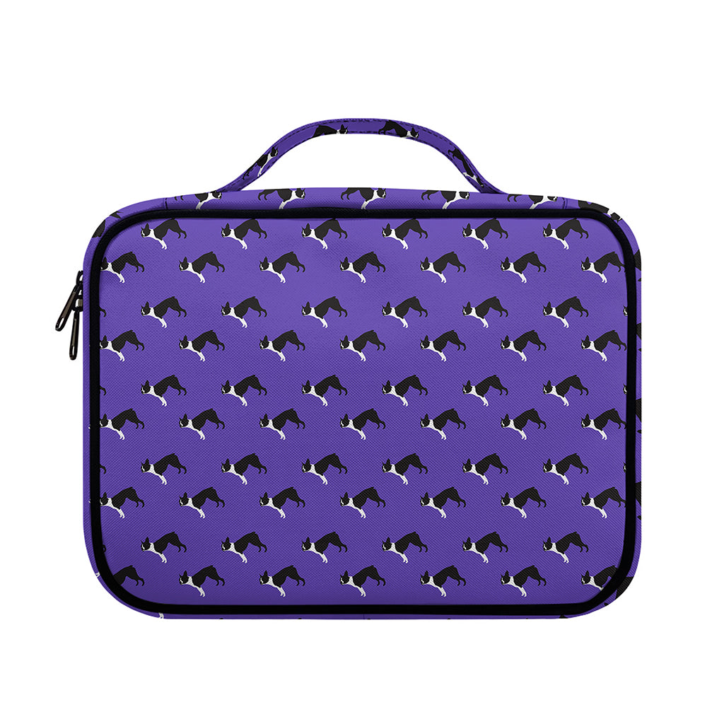 Purple Boston Terrier Pattern Print Briefcase Bible Bag