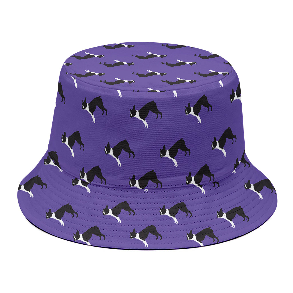 Purple Boston Terrier Pattern Print Bucket Hat