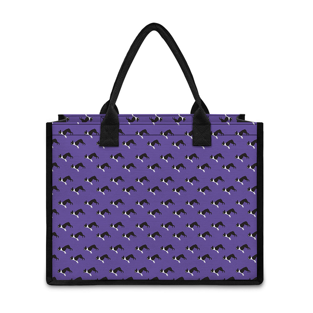 Purple Boston Terrier Pattern Print Canvas Tote Bag