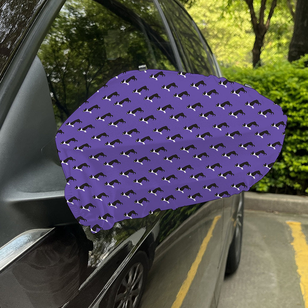 Purple Boston Terrier Pattern Print Car Side Mirror Covers