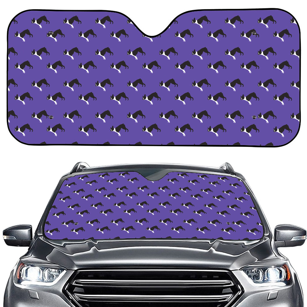 Purple Boston Terrier Pattern Print Car Windshield Sun Shade