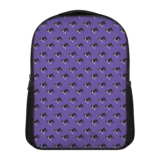 Purple Boston Terrier Pattern Print Casual Backpack