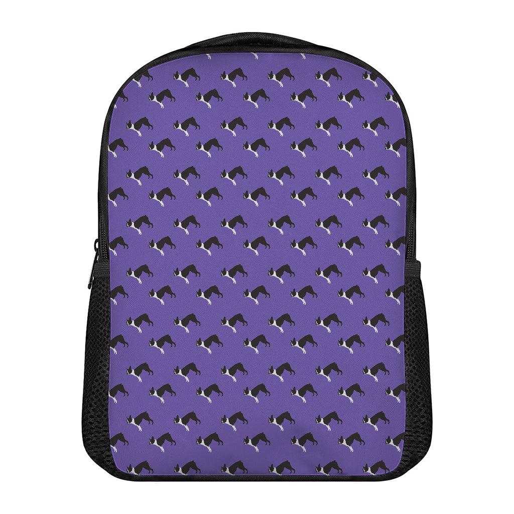 Purple Boston Terrier Pattern Print Casual Backpack