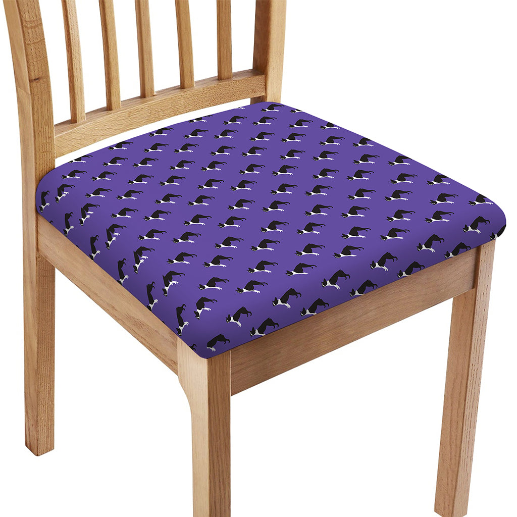 Purple Boston Terrier Pattern Print Chair Cushion Cover