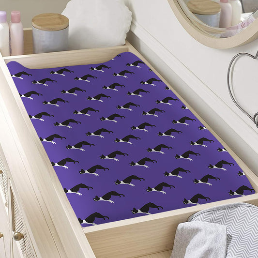 Purple Boston Terrier Pattern Print Changing Pad Cover