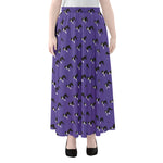 Purple Boston Terrier Pattern Print Chiffon Maxi Skirt