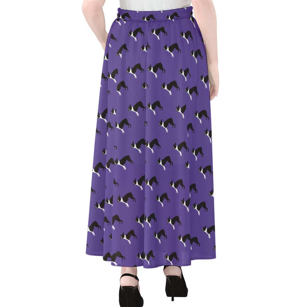 Purple Boston Terrier Pattern Print Chiffon Maxi Skirt