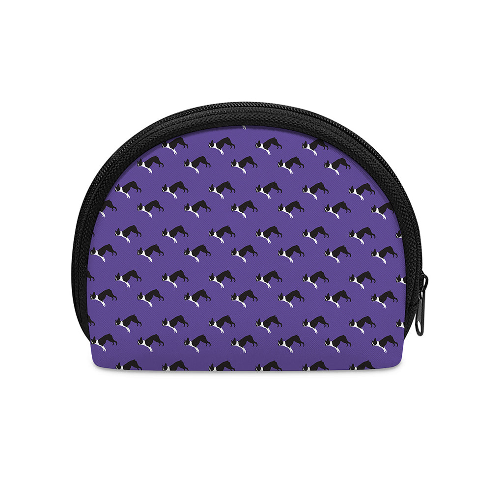 Purple Boston Terrier Pattern Print Coin Purse