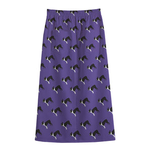 Purple Boston Terrier Pattern Print Cotton Front Slit Maxi Skirt