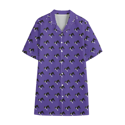 Purple Boston Terrier Pattern Print Cotton Hawaiian Shirt