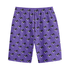 Purple Boston Terrier Pattern Print Cotton Shorts