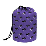 Purple Boston Terrier Pattern Print Drawstring Makeup Bag