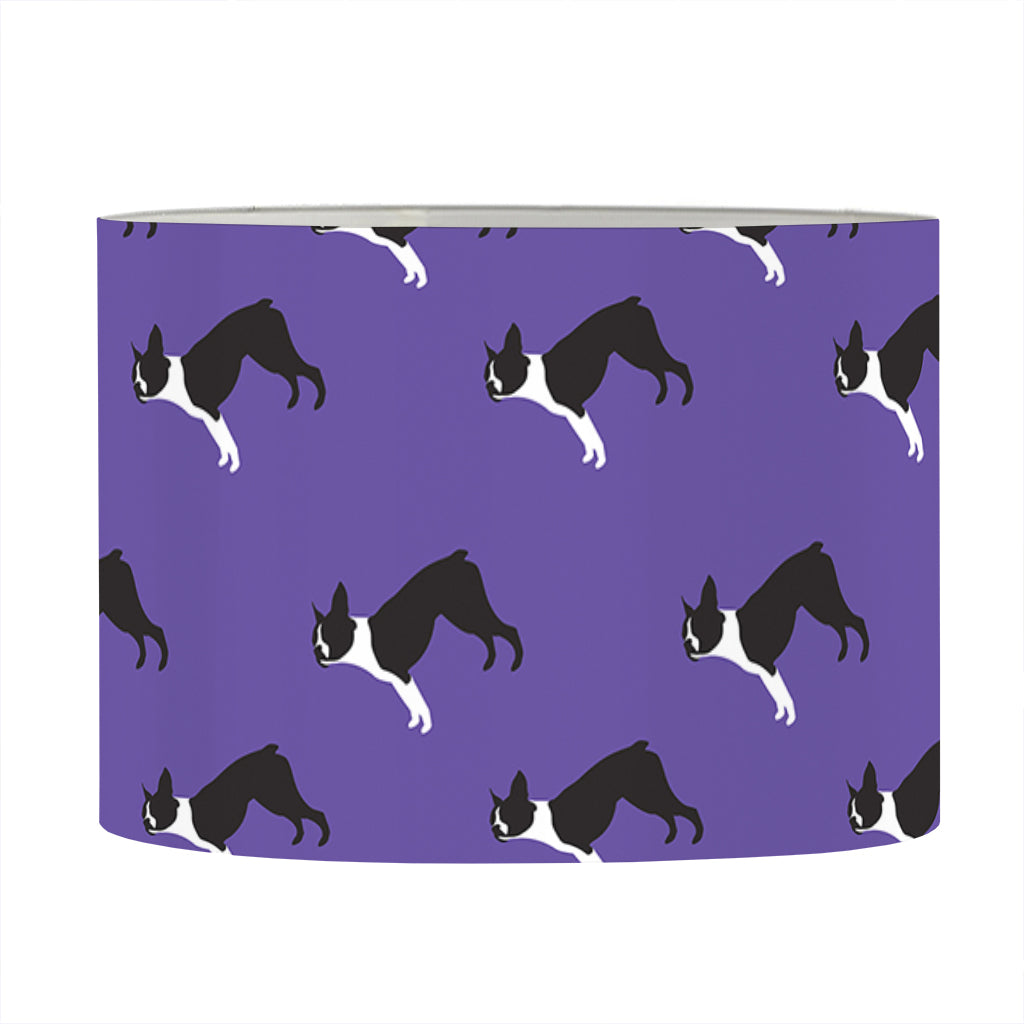 Purple Boston Terrier Pattern Print Drum Lamp Shade