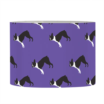 Purple Boston Terrier Pattern Print Drum Lamp Shade