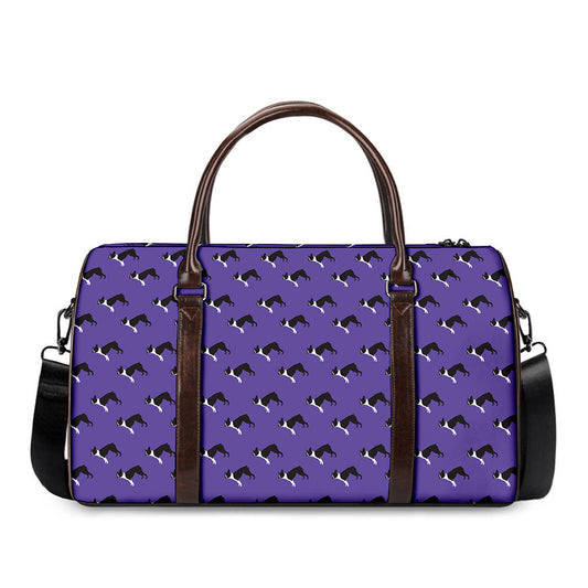 Purple Boston Terrier Pattern Print Duffle Bag