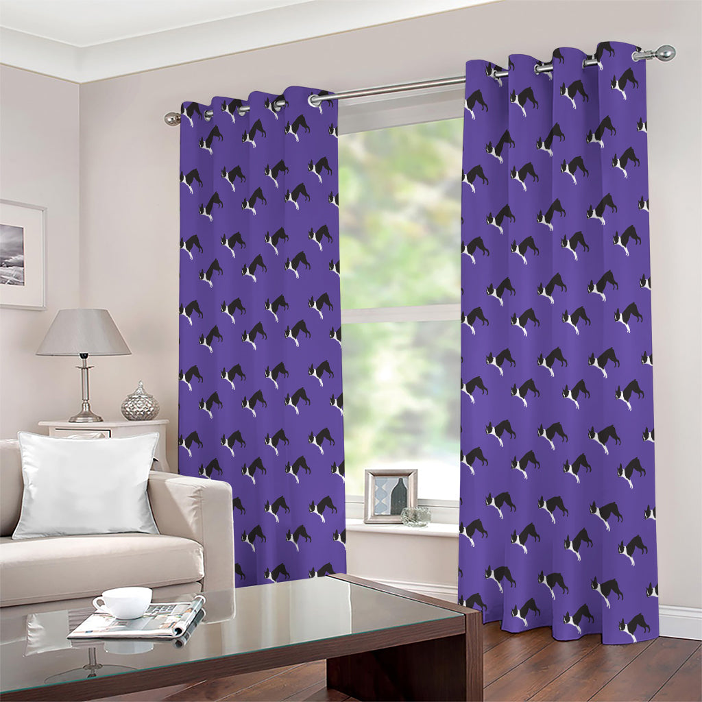 Purple Boston Terrier Pattern Print Extra Wide Grommet Curtains