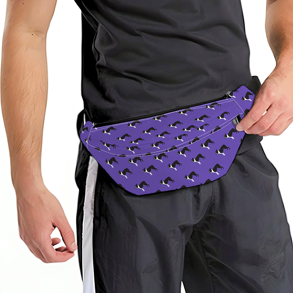 Purple Boston Terrier Pattern Print Fanny Pack
