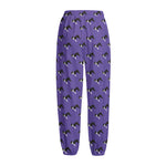 Purple Boston Terrier Pattern Print Fleece Lined Knit Pants