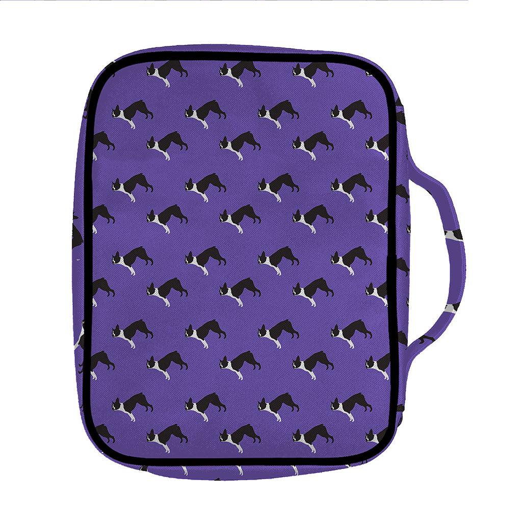 Purple Boston Terrier Pattern Print Front Pocket Bible Bag