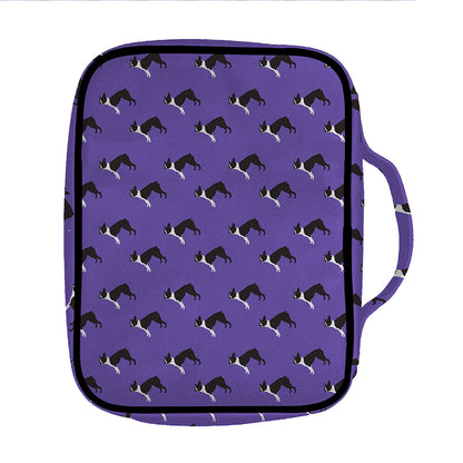Purple Boston Terrier Pattern Print Front Pocket Bible Bag