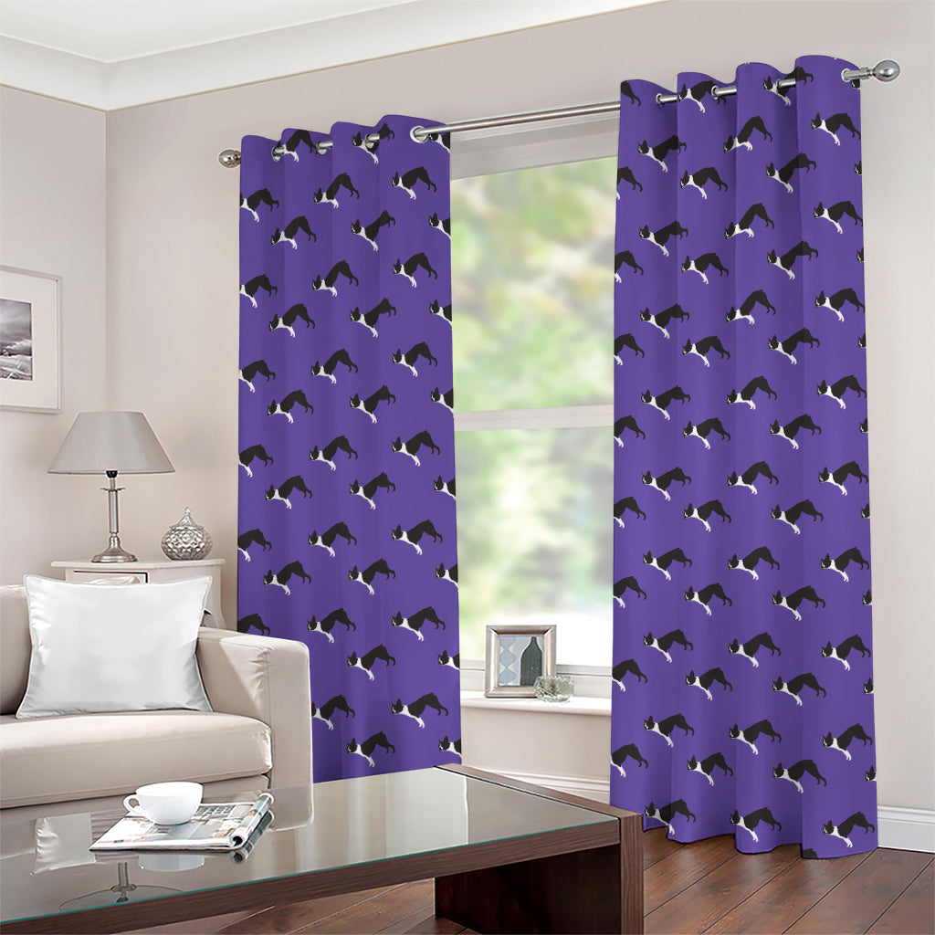 Purple Boston Terrier Pattern Print Grommet Curtains