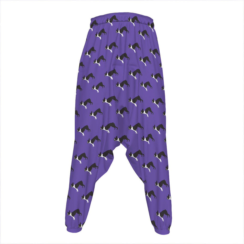 Purple Boston Terrier Pattern Print Hammer Pants