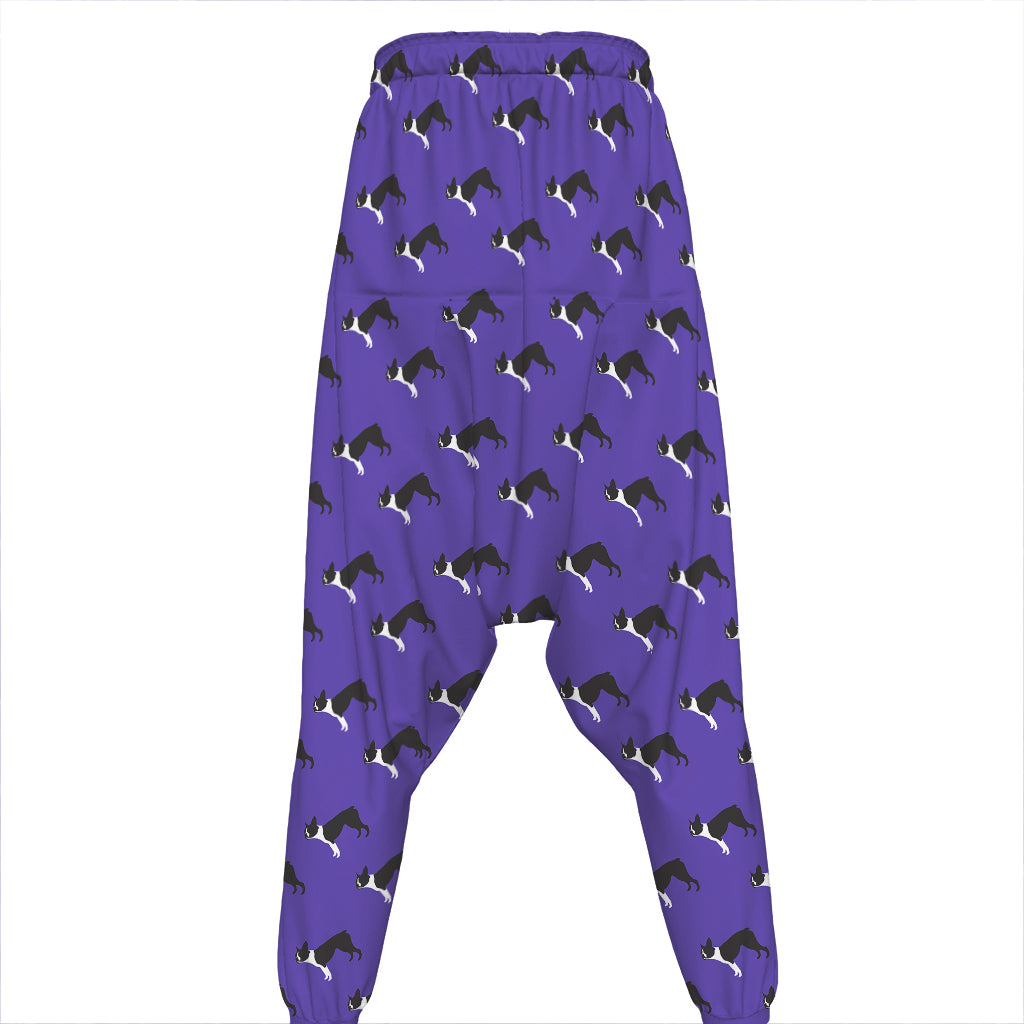 Purple Boston Terrier Pattern Print Hammer Pants