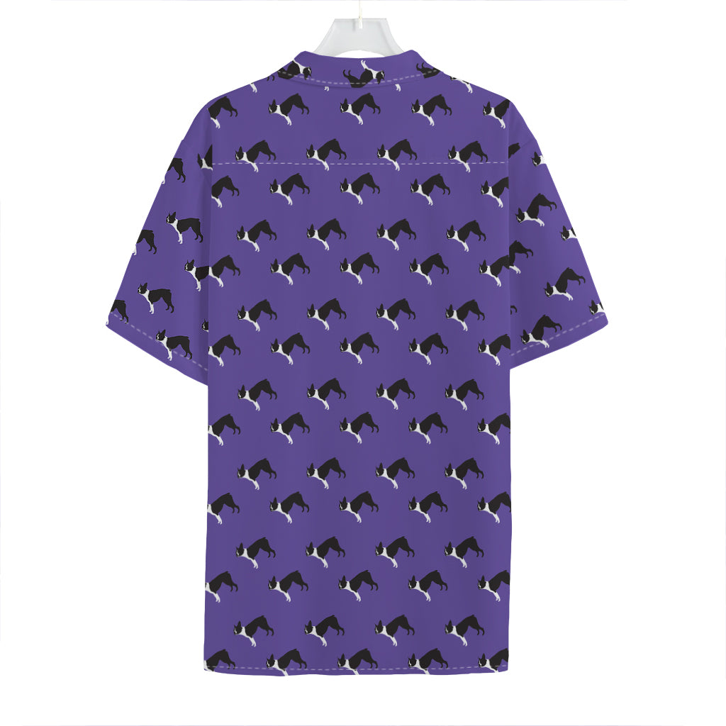 Purple Boston Terrier Pattern Print Hawaiian Shirt