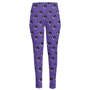 Purple Boston Terrier Pattern Print High-Waisted Pocket Leggings