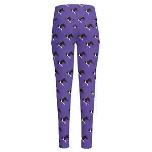 Purple Boston Terrier Pattern Print High-Waisted Pocket Leggings