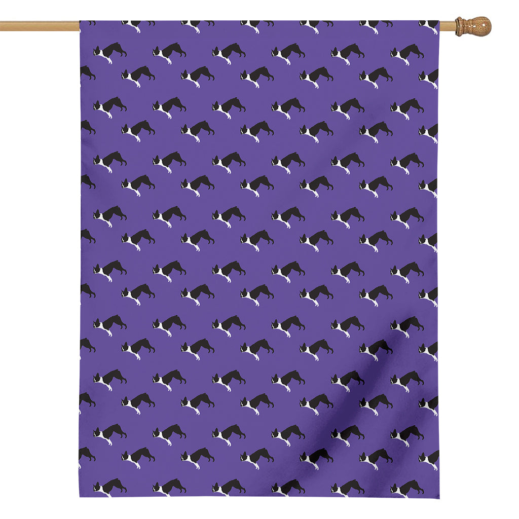 Purple Boston Terrier Pattern Print House Flag