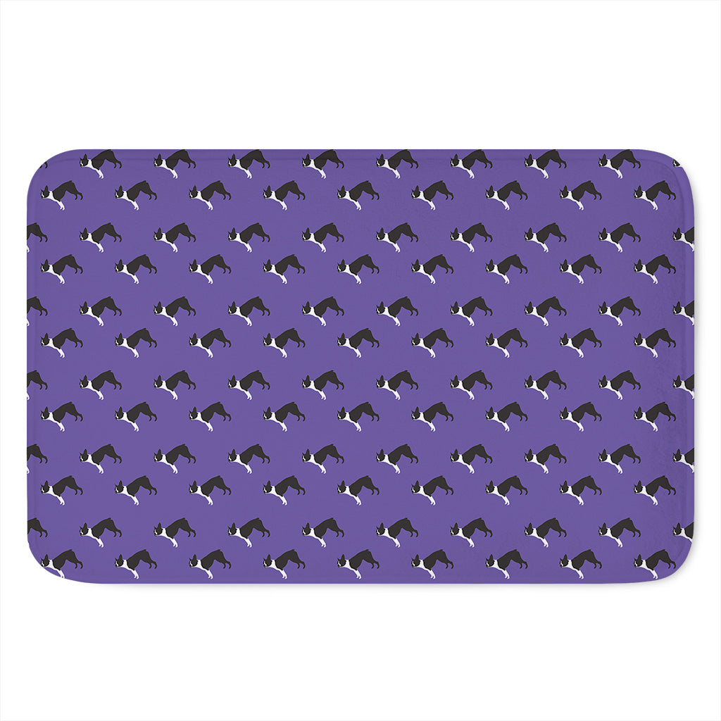 Purple Boston Terrier Pattern Print Indoor Door Mat